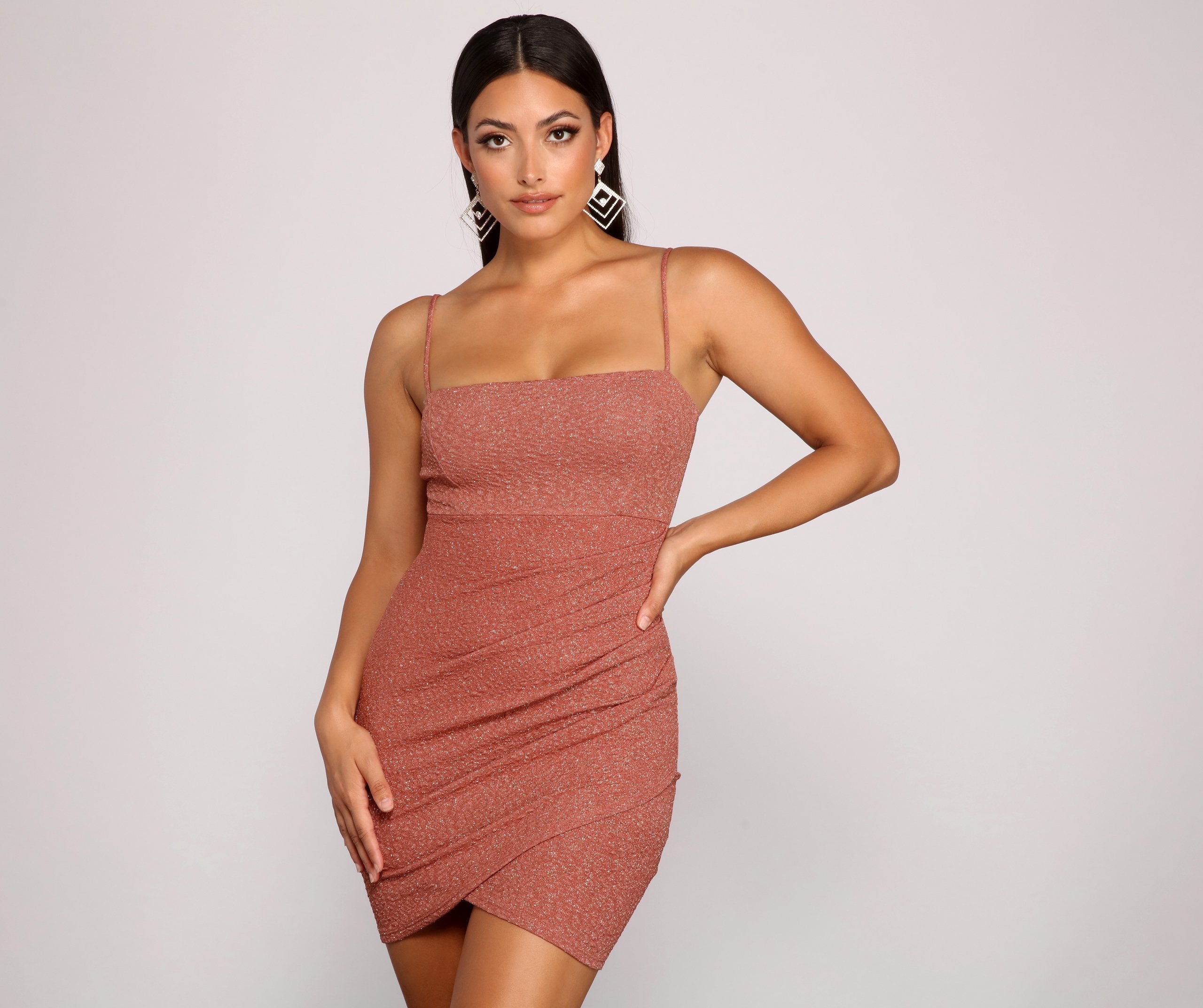 On Shine Ruched Glitter Mini Dress