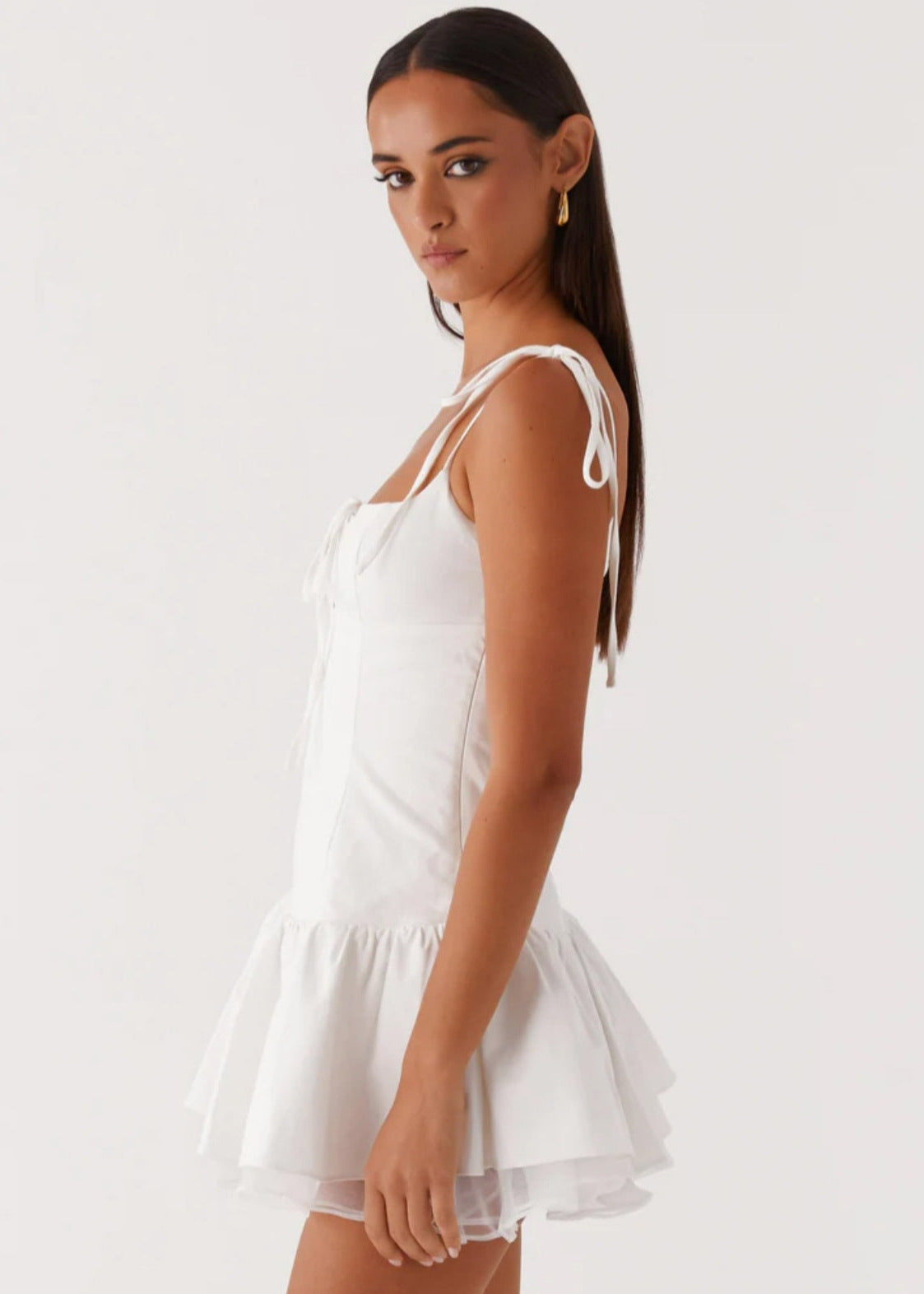 Ruffle-Trim Ivory Mini Dress