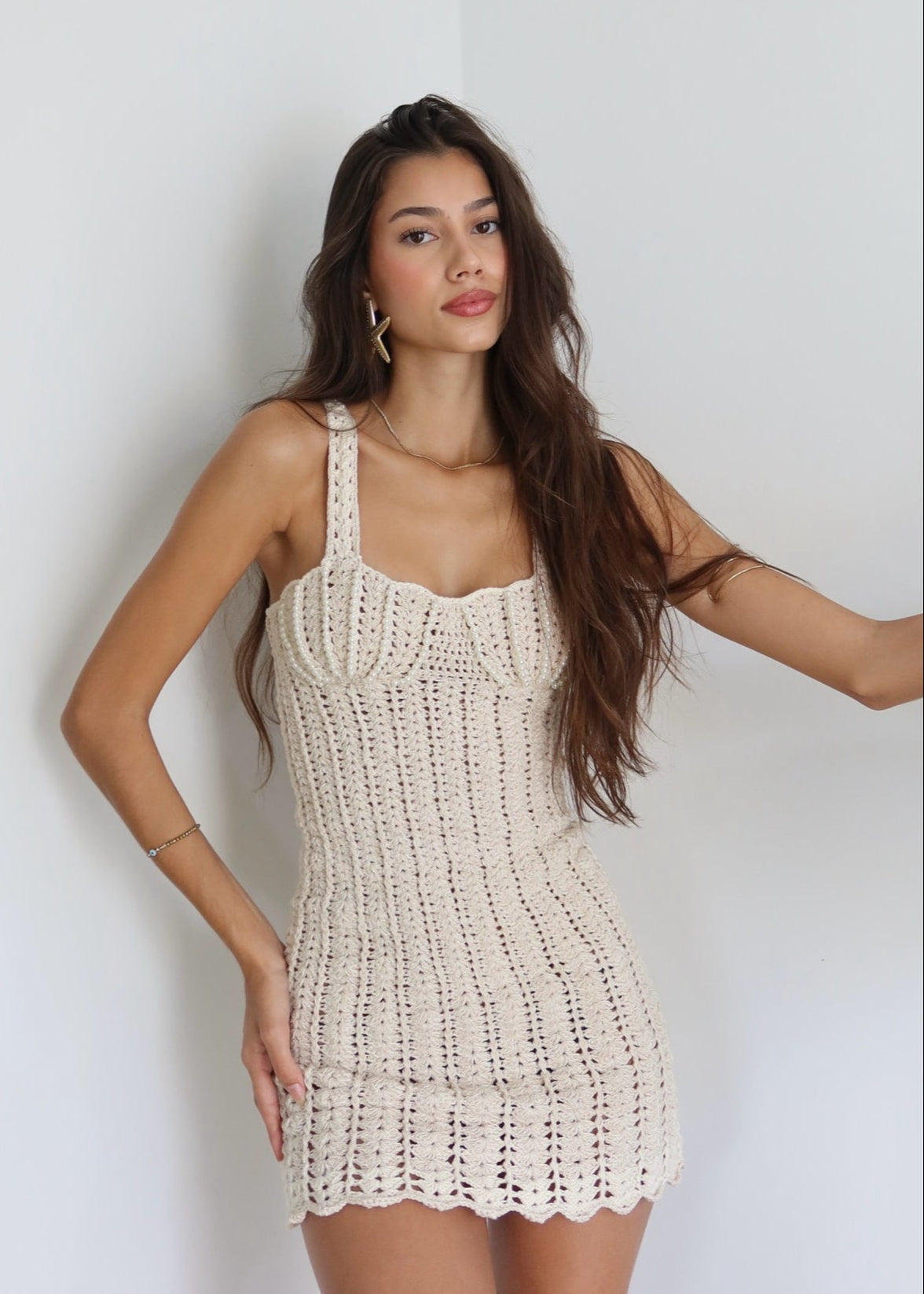 - Isla Crochet Knit Bodycon Mini Dress
