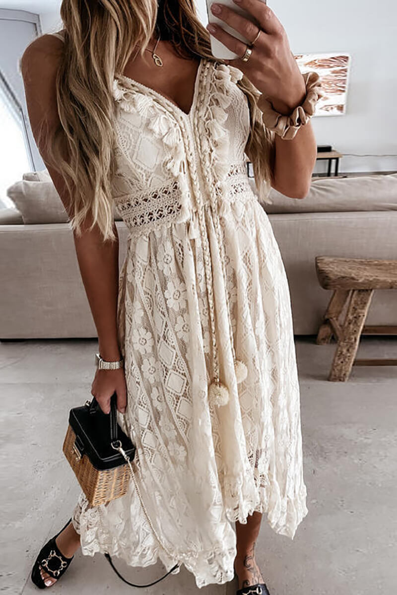 Elevated Adela Midi Dress in Mullet with Lace and Ruffles Evening Wear Edit