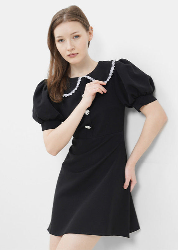 Pearl Eloise Button Puff Sleeve Mini Dress