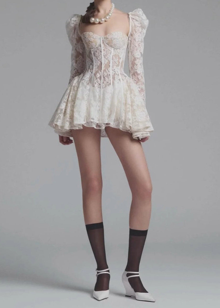 - Juliette Sheer Lace Corset Mini Dress