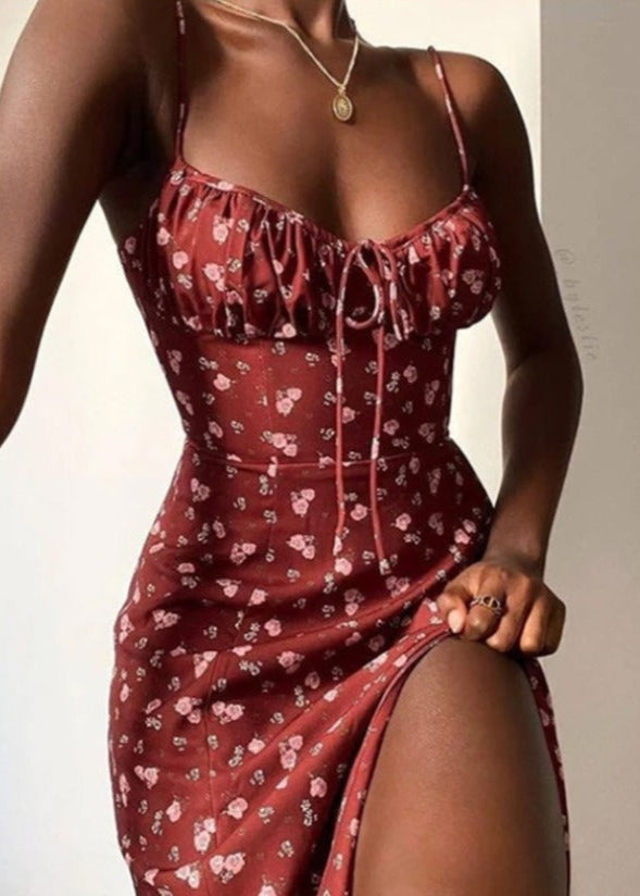 Charm Roselle Ruched Midi Dress with Side Slit