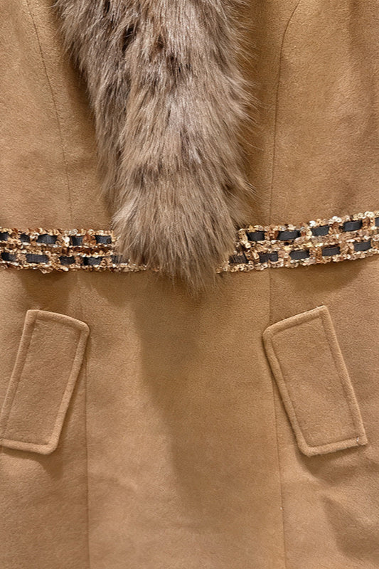 Fur Faux Sleeveless Embellished Midi Dress