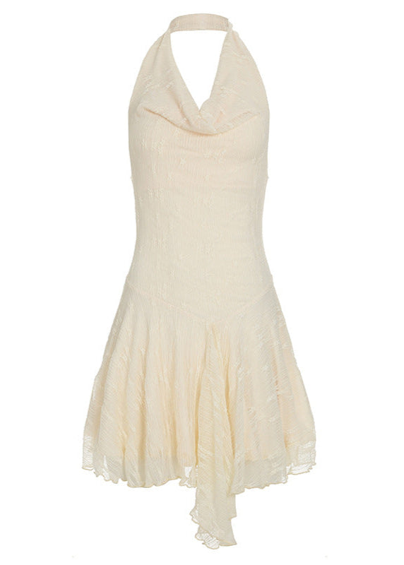 - Marina TextuRed Halter Drape Mini Dress