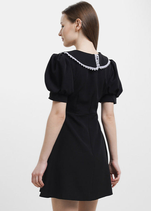 Pearl Eloise Button Puff Sleeve Mini Dress