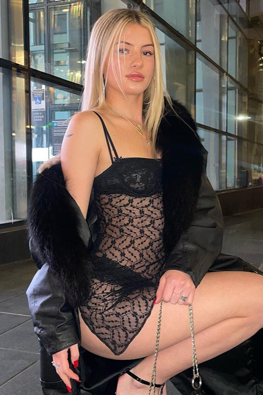 Side Sheer Slip Tank Mini Dress