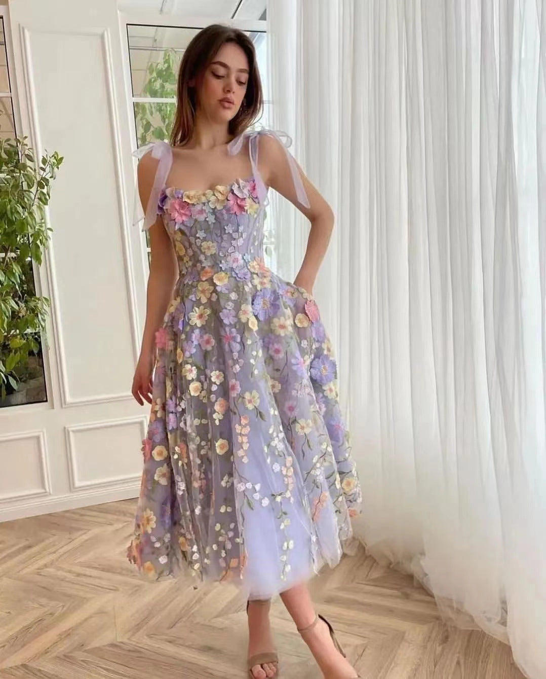 Embroidery Flower Corset Dress