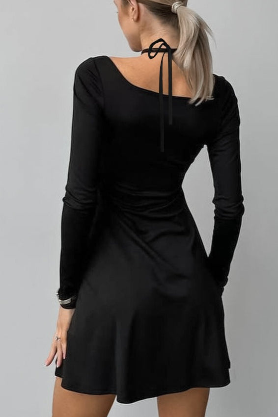 Knit Black Square Neck Mini Dress