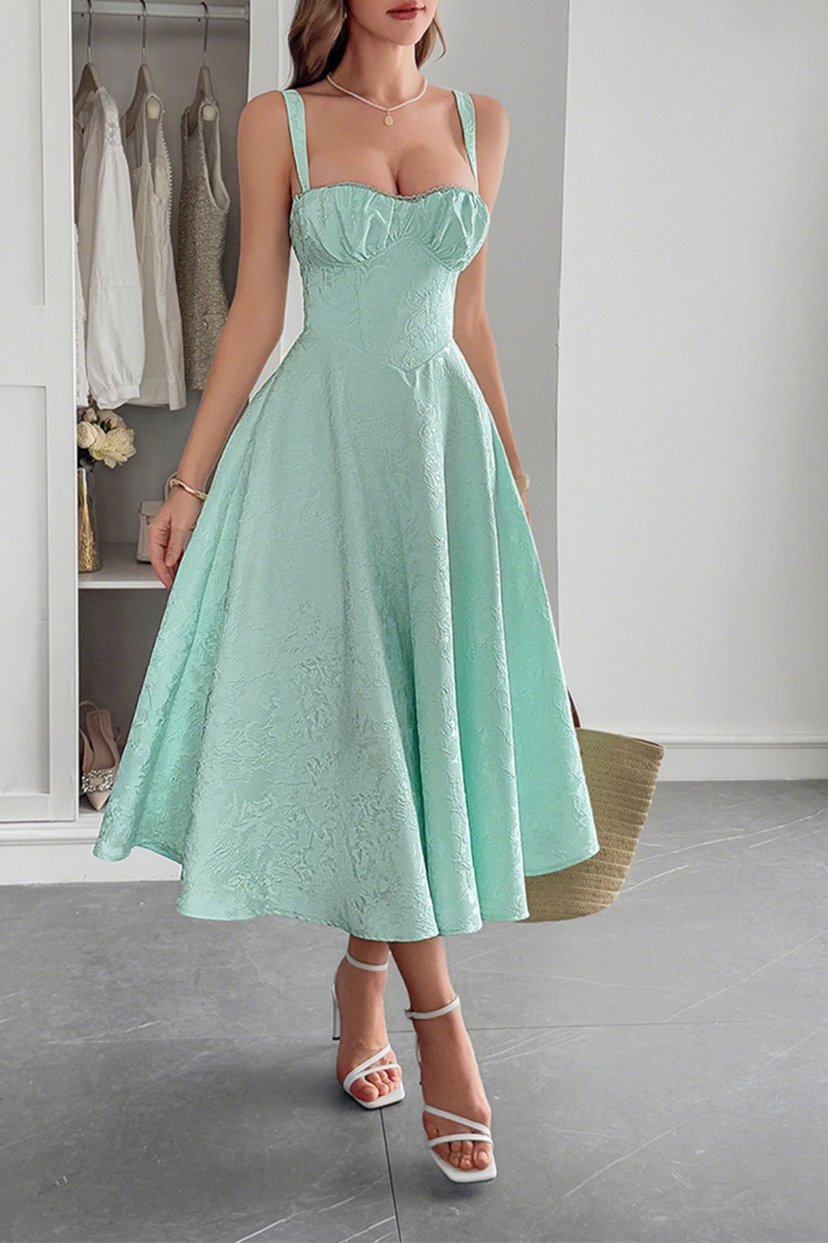 Refined Spaghetti Strap Jacquard Maxi Formal Dress