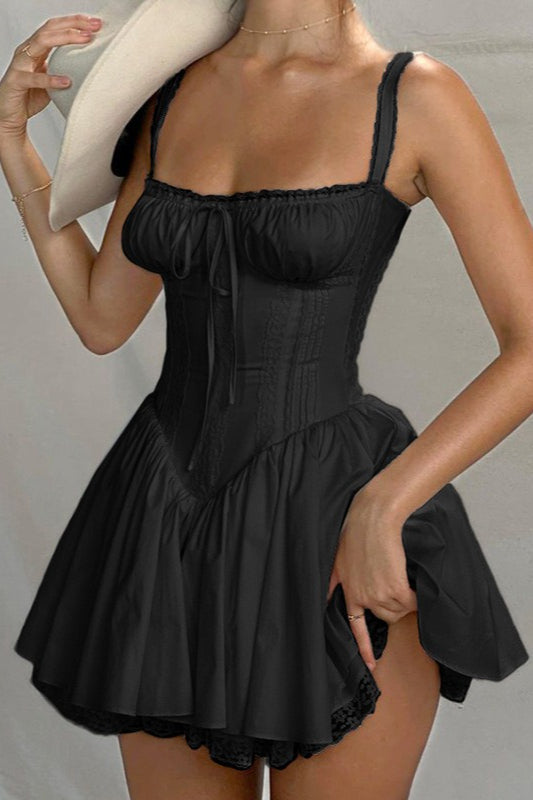 Strap Spaghetti Lace Trim Ballet A Line Sleeveless Mini Dress