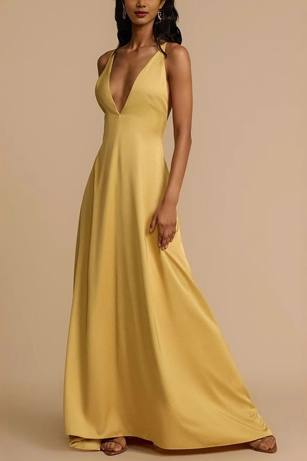 Satin Edition Deep V Backless Maxi Silk Dress