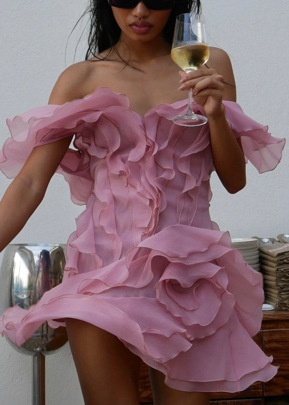 - Aurelia Ruffled Organza Mini Dress