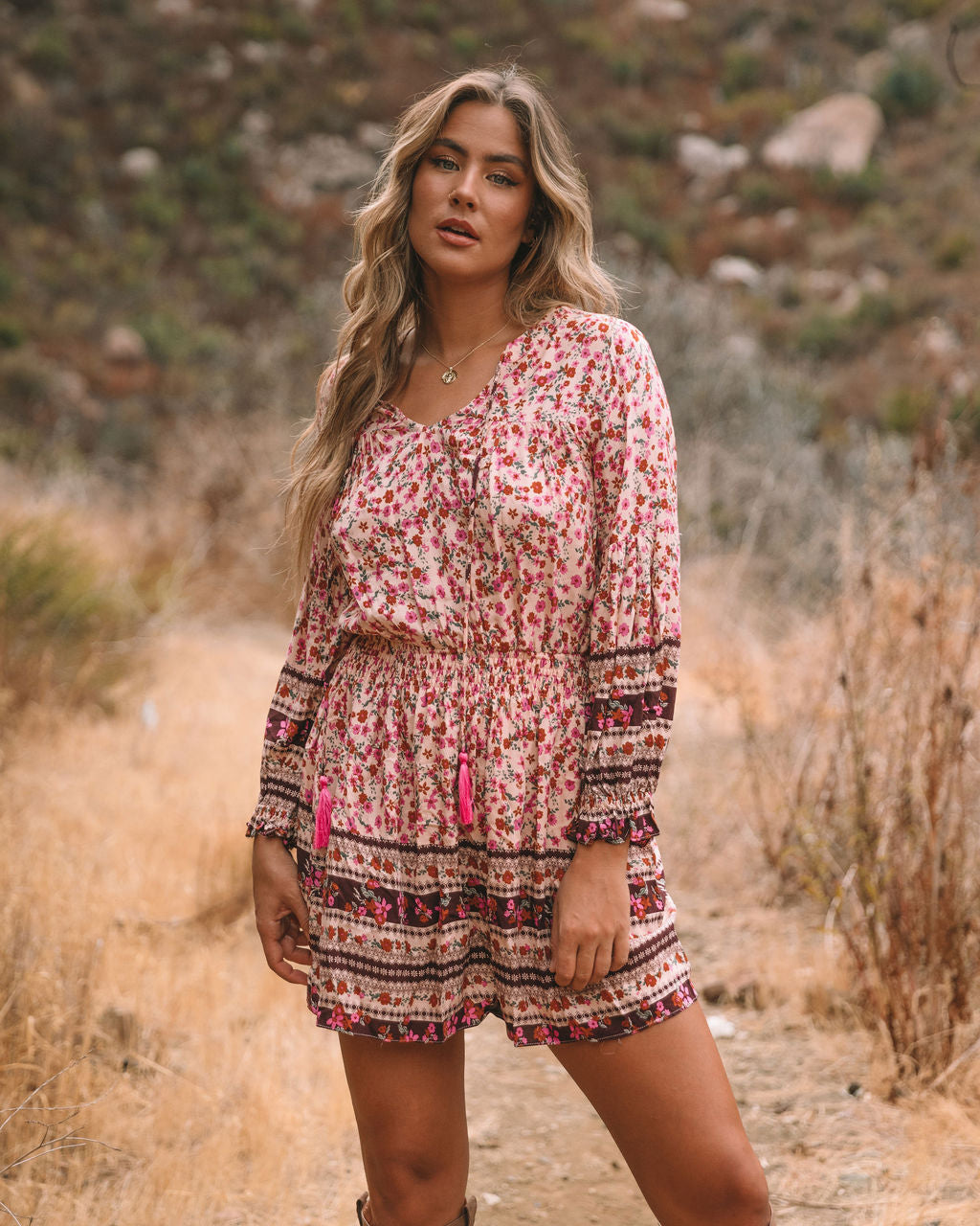 Printed Priority Tassel Dress Natural FINAL