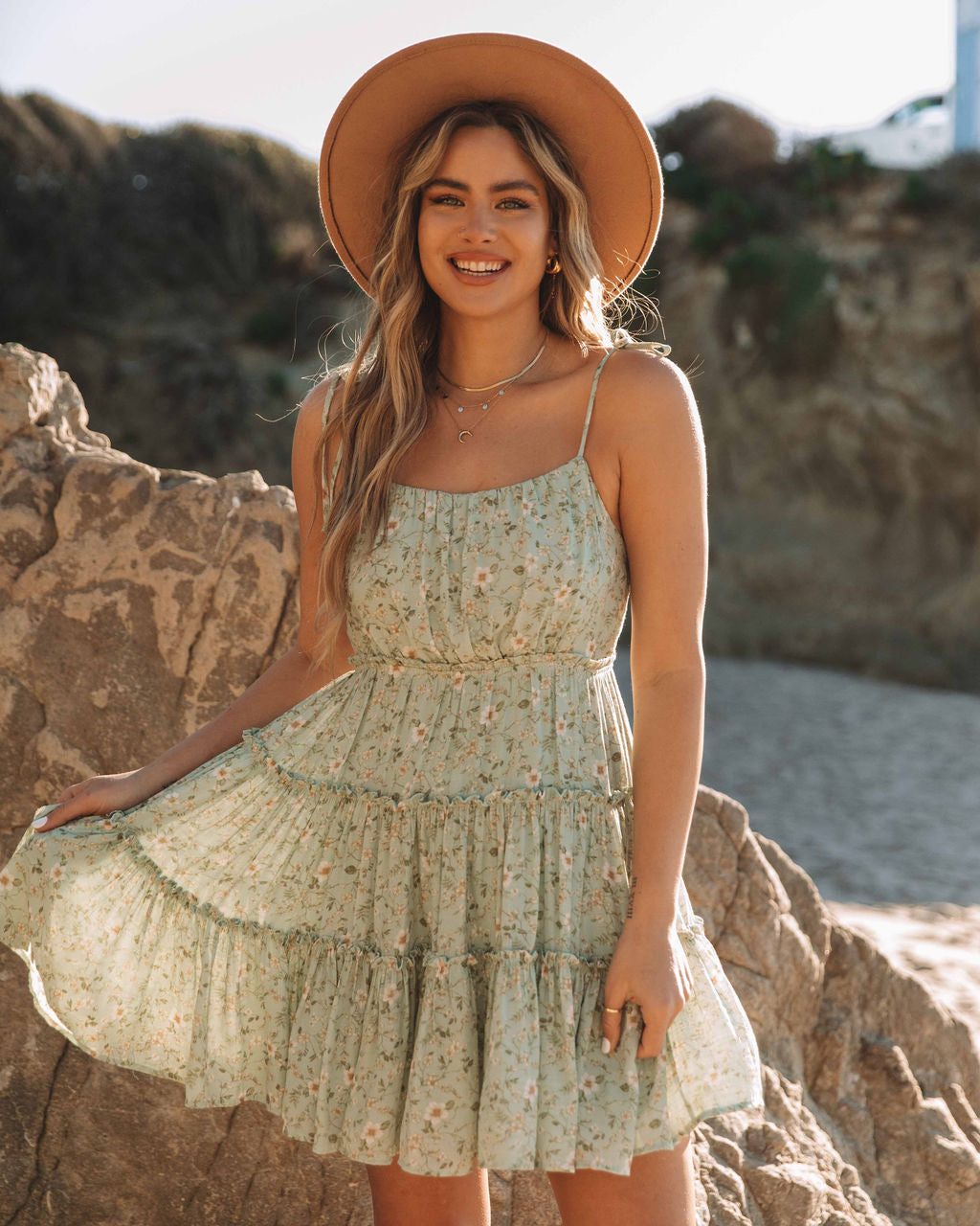 Alyssum Bloom Tiered Babydoll Dress Mint