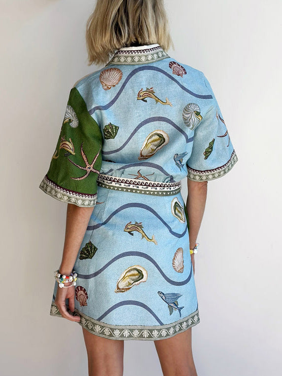 Unique Deep Sea Bloom Print Mini Dress