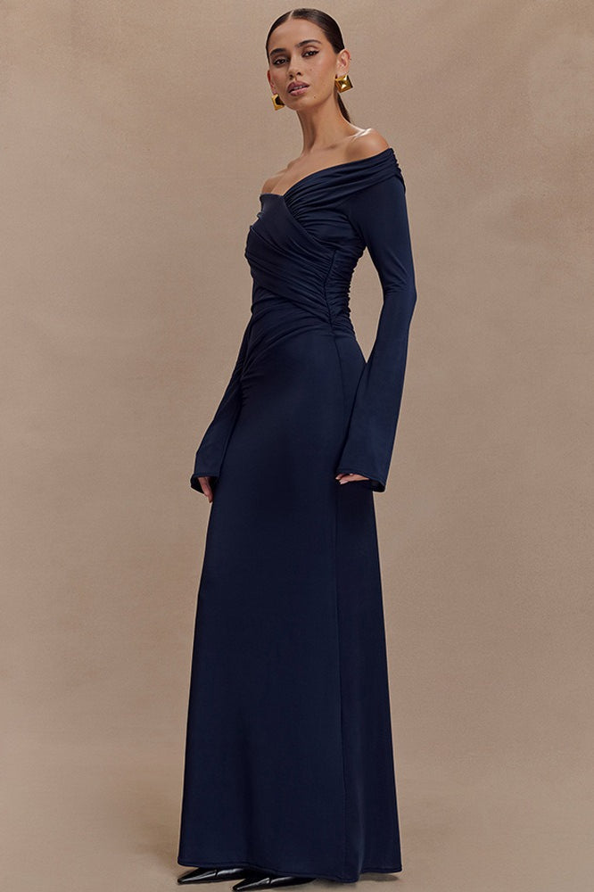 VNeck Shaped Fit Ruched Maxi Dress