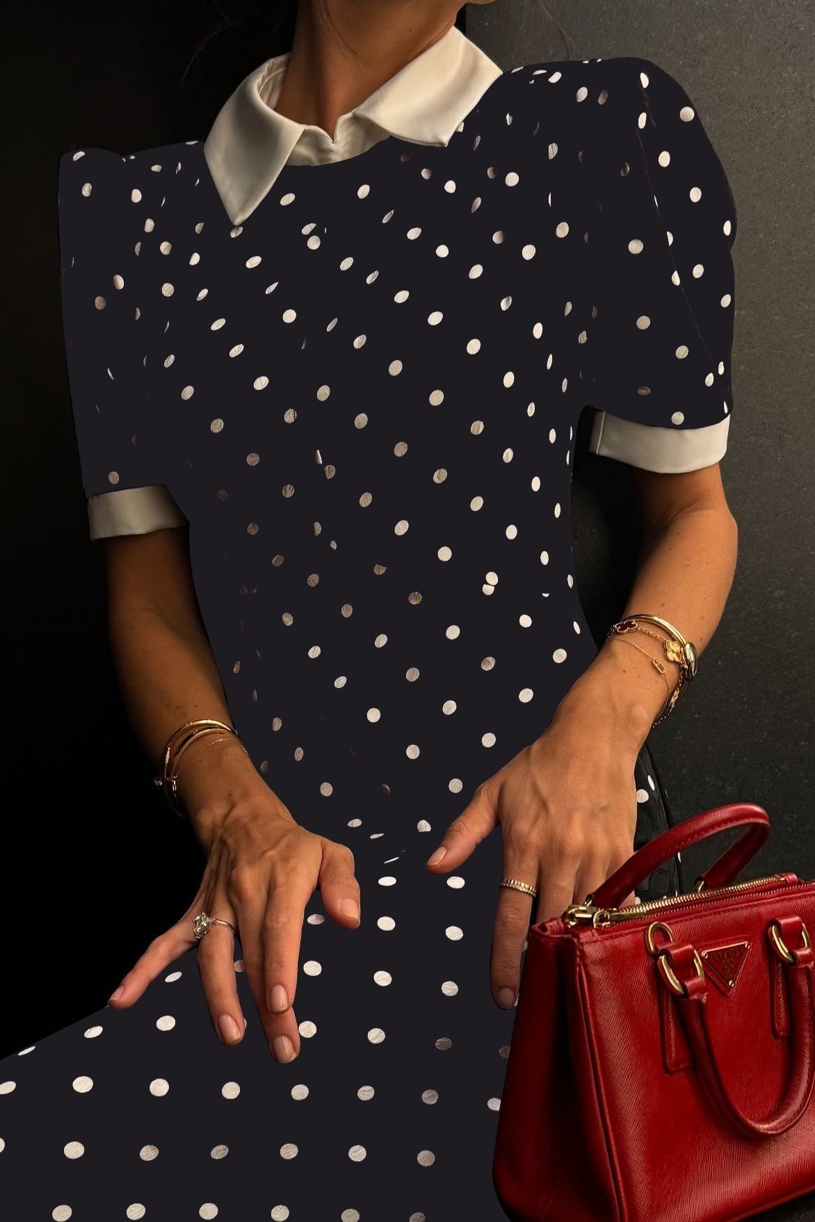 Polka Edition Dot Color Block Waist Cinching Maxi Dress
