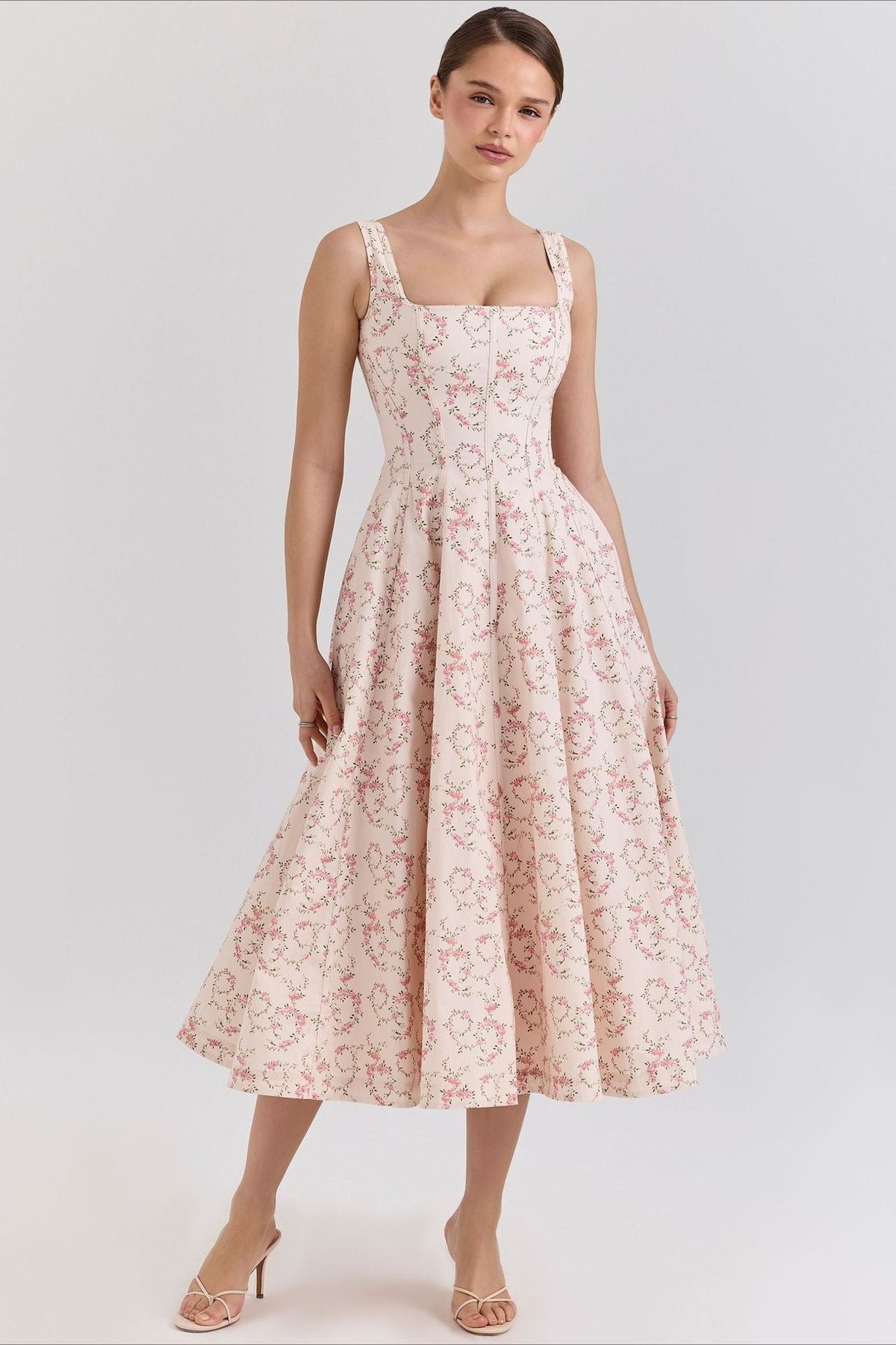 Shoulder Off Tie Strap Midi Dress