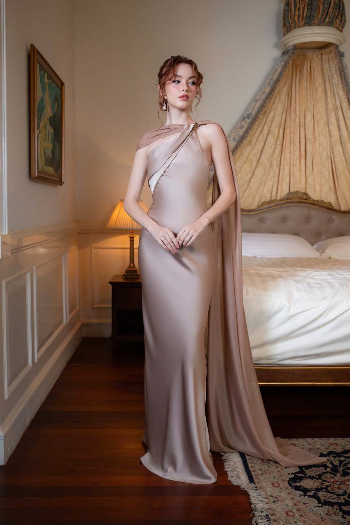 Satin Mermaid Slim Fit Graceful One Shoulder Solid Color Prom Dress
