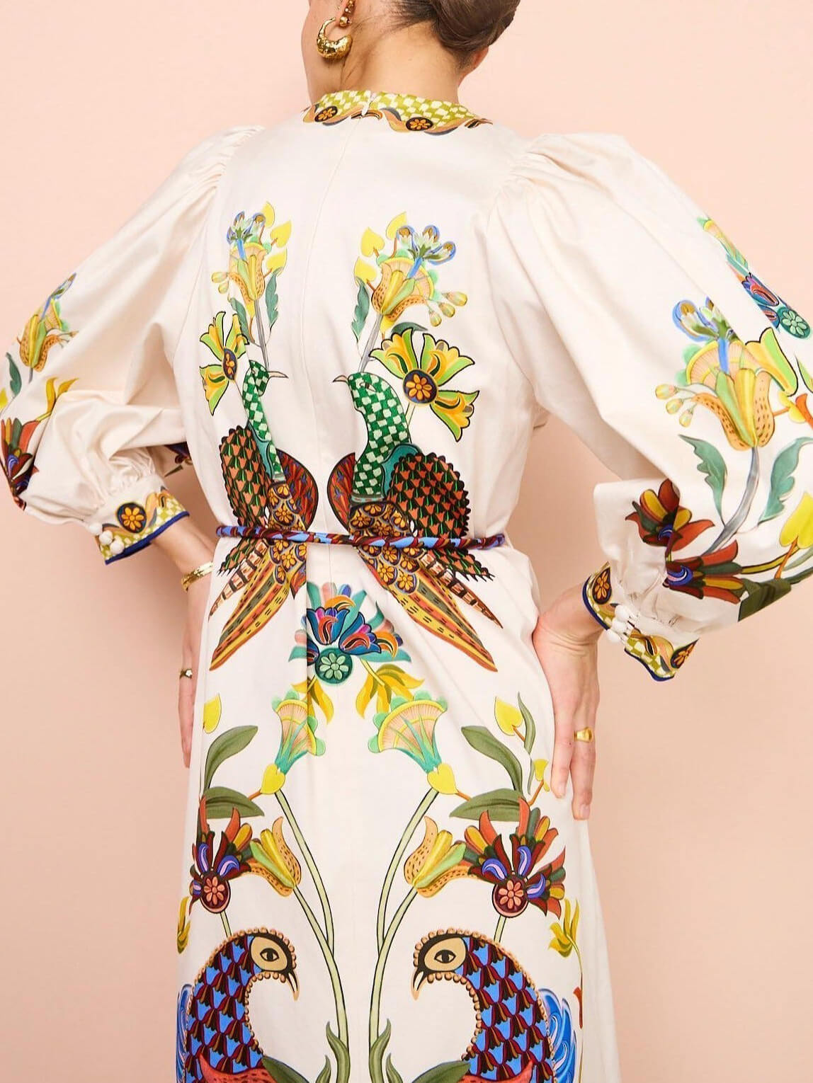 Exquisite And Fun Printed Puff Sleeves Loose Relaxed Midi Dress