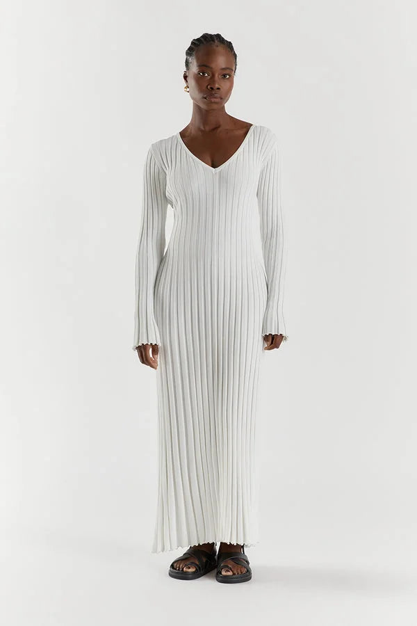 Premium Rita Midi Dress with V Neck and Knitted Sleeves Chic Silhouette Collection