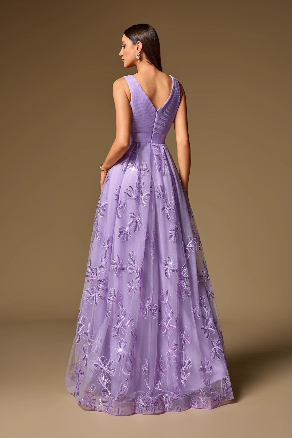Double V Neck Short Sleeved Prom Dress