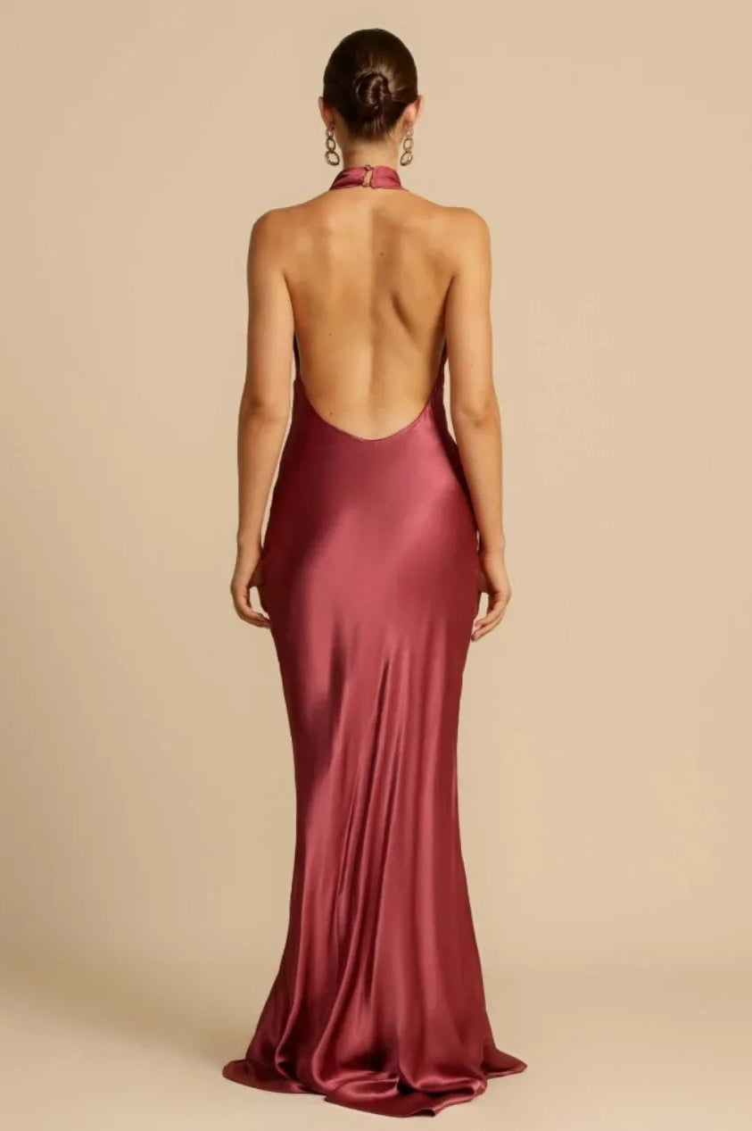Satin Edition Halter Neck Maxi Dress