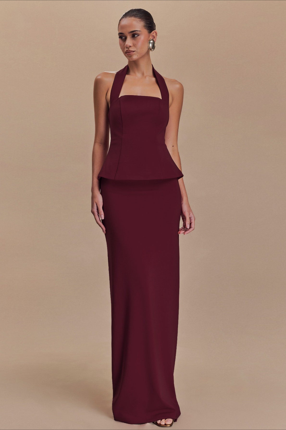 Solid Halter Backless Maxi Elegant Dress