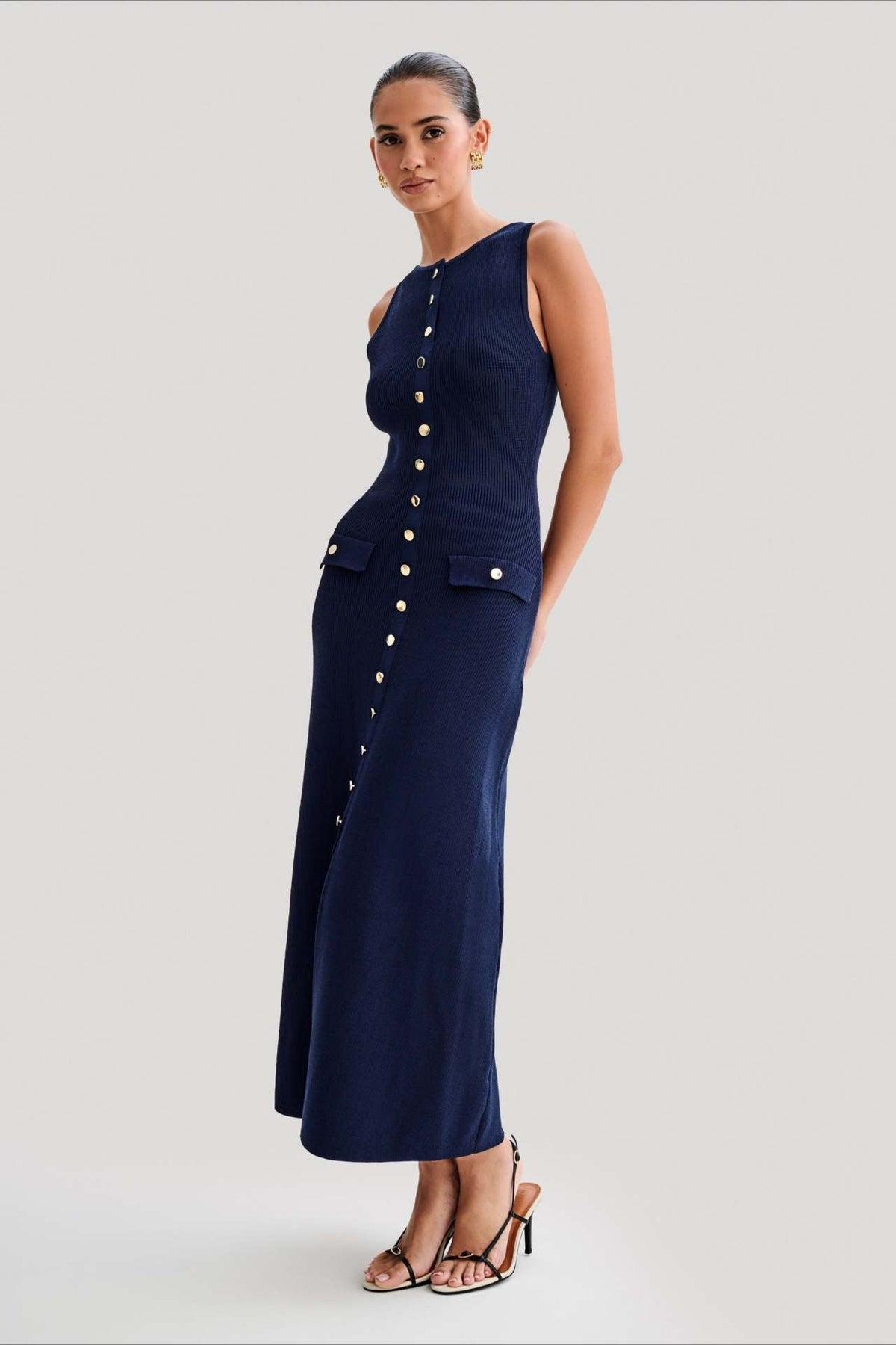 Sleeveless Knit Button Midi Dress