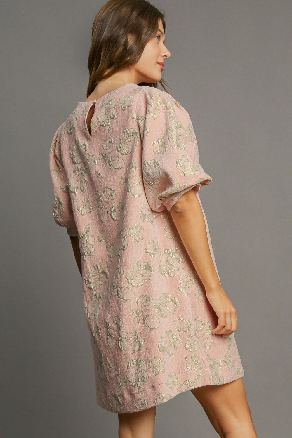 Freya Elevated Bloom Jacquard Mini Dress with Puff Sleeves Boutique Collection