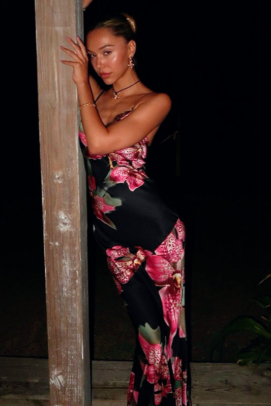 Graceful Bodycon Printed Maxi Silk Dress