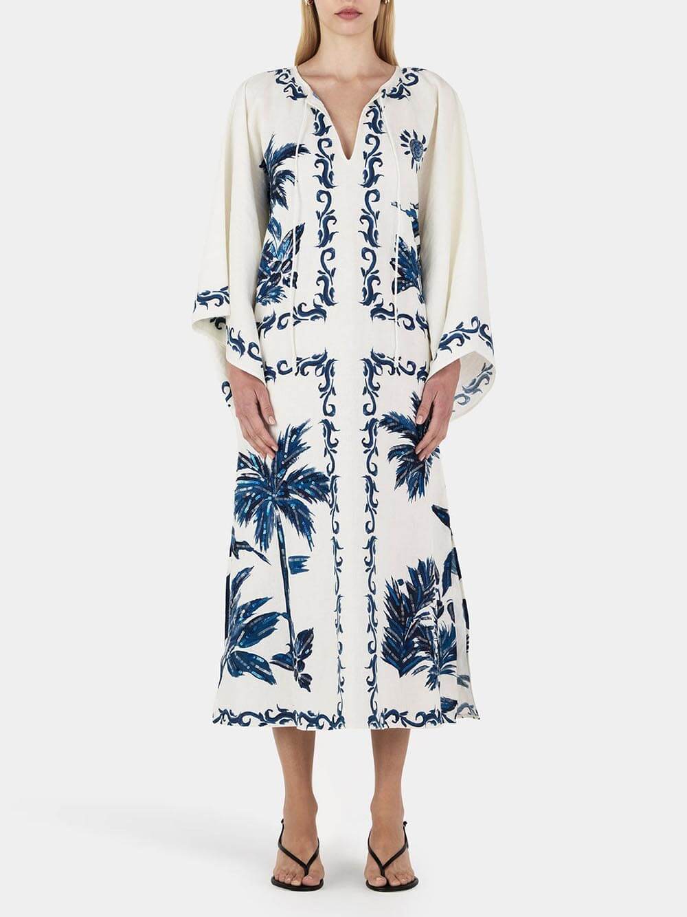 Classic Hawaiian Print Sequined Oversized Loose Midi Dress