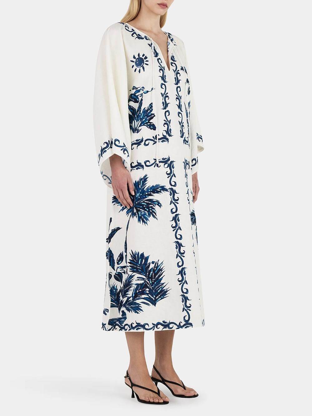 Classic Hawaiian Print Sequined Oversized Loose Midi Dress