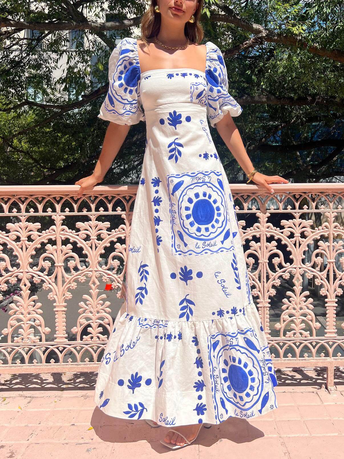 Puff Vacation Sleeve Midi Dress