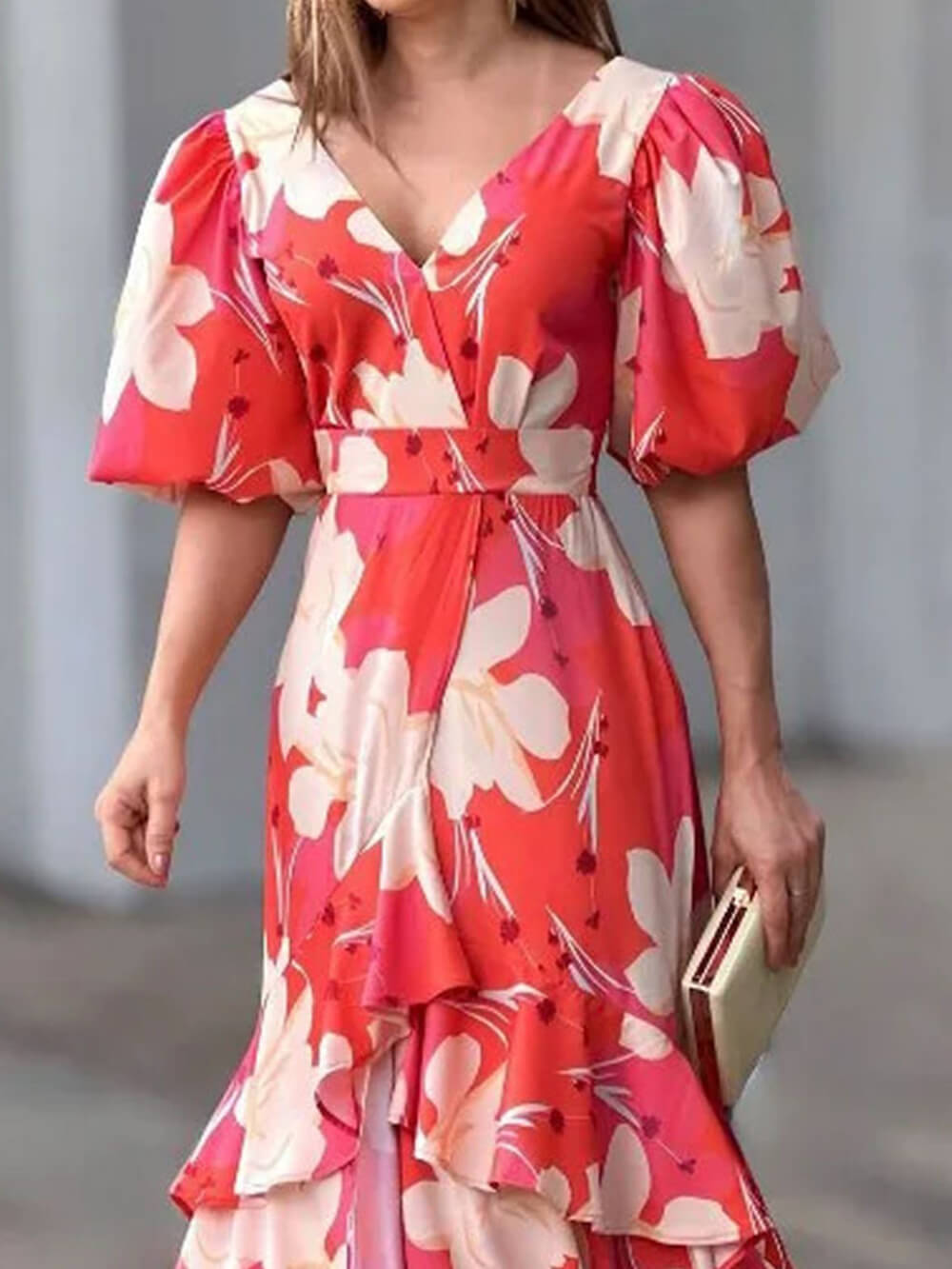 Chic V Neck Printed Layered Dress