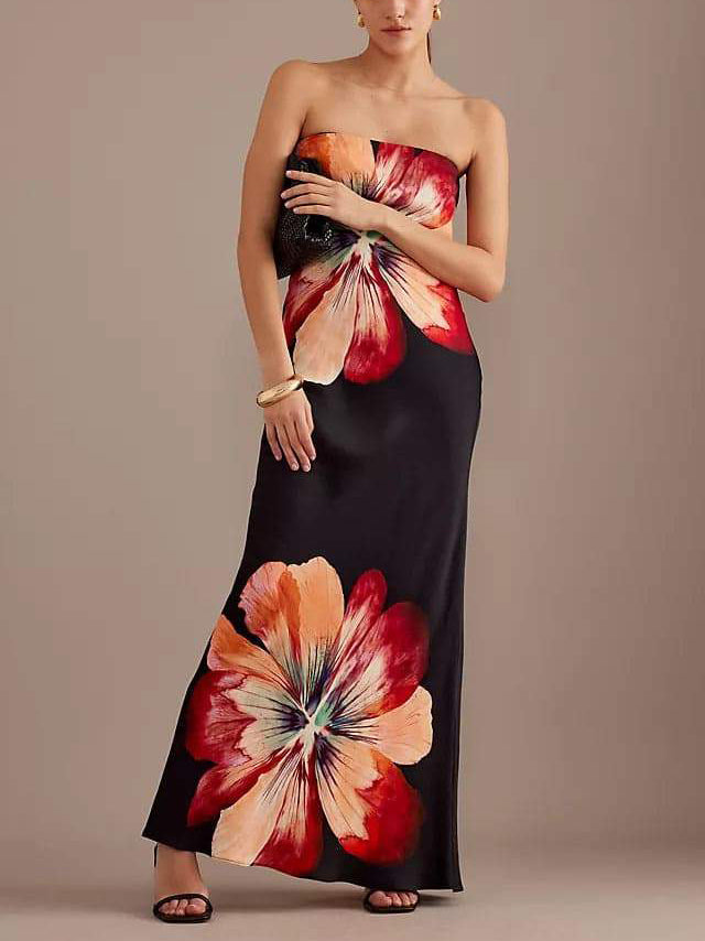 Fashionable Printed Chic Tube Top Slim Fit Midi Dress
