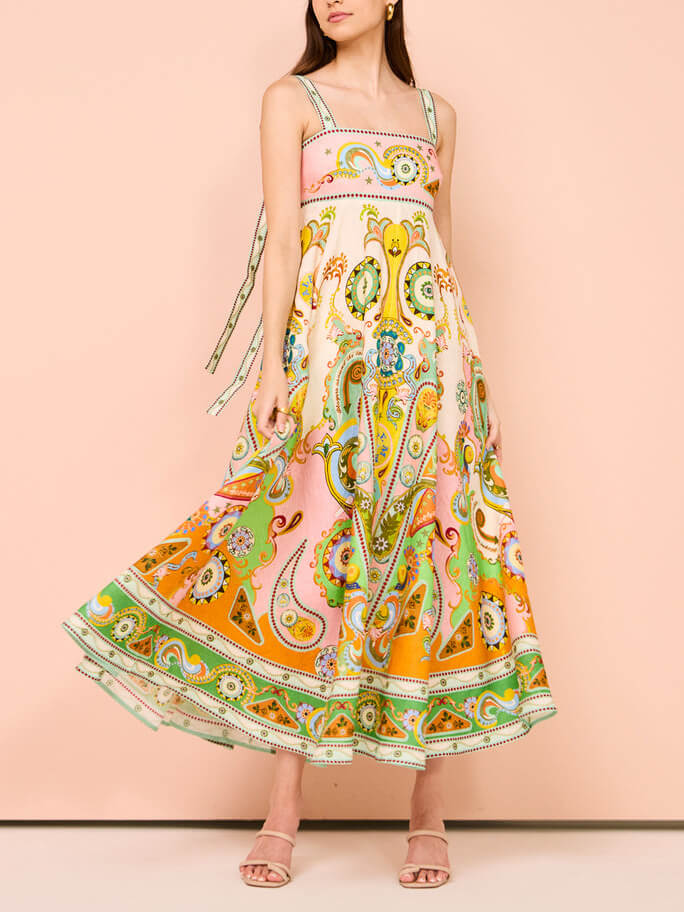 Unique Camisole Holiday Print Midi Dress