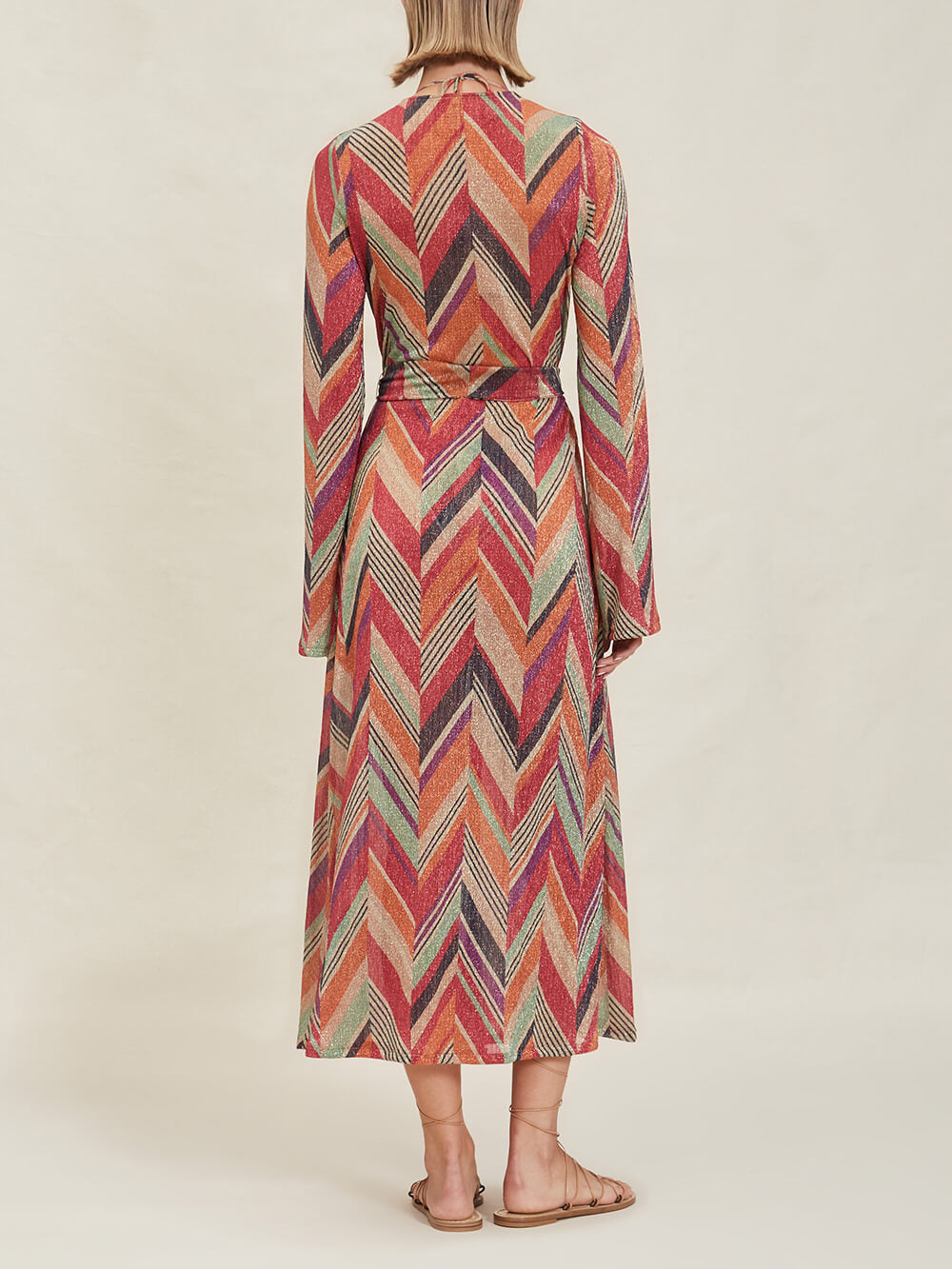 Resort Beach Geometric Print Bell Sleeve Cardigan Midi Dress