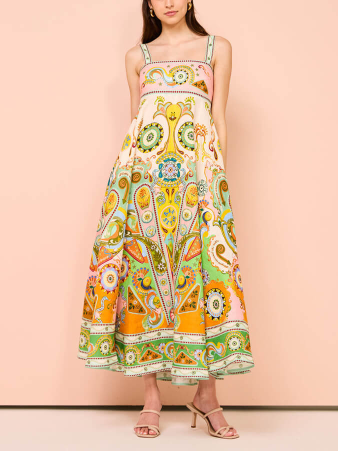 Unique Camisole Holiday Print Midi Dress
