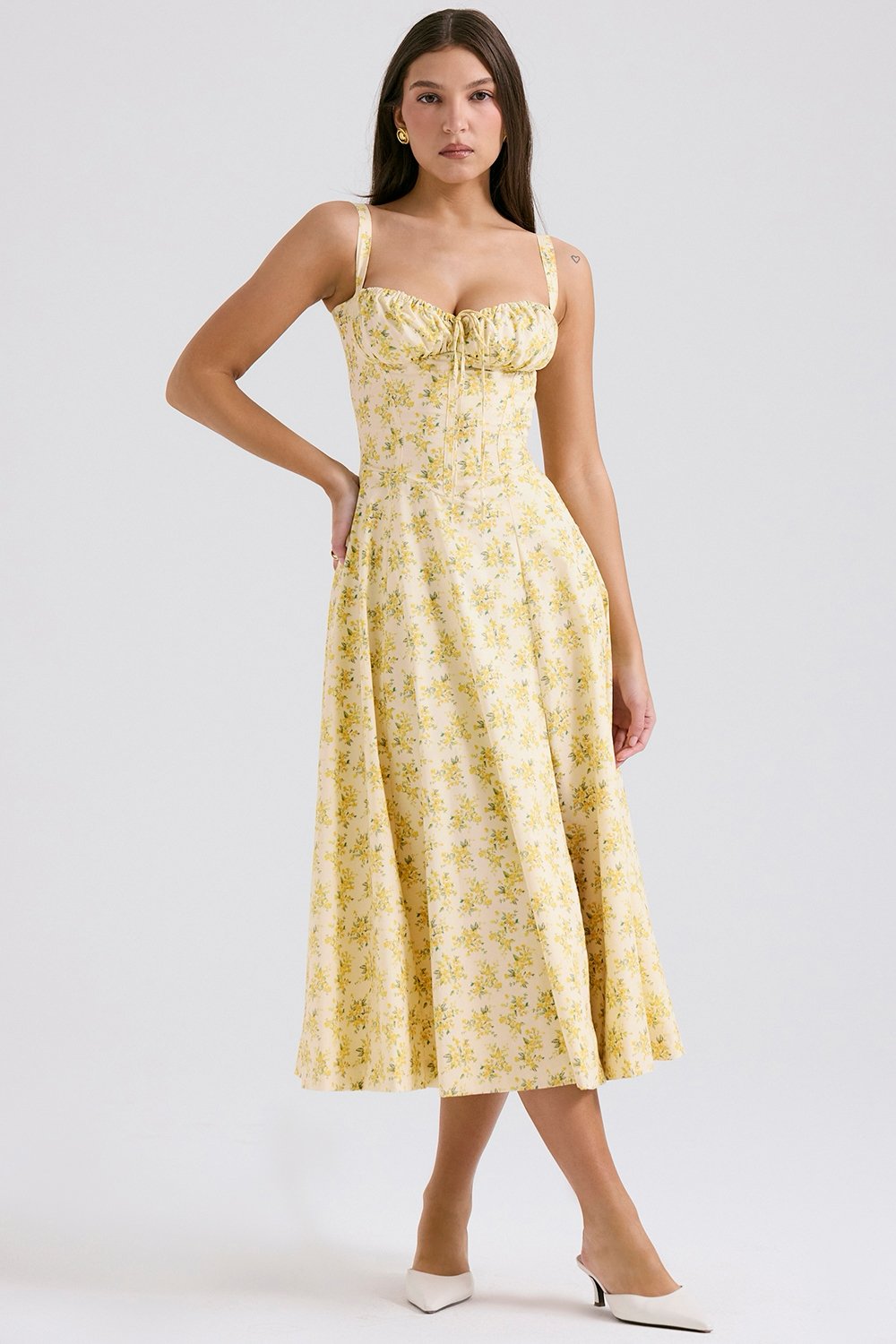 Print Rose Herringbone Slip Dress