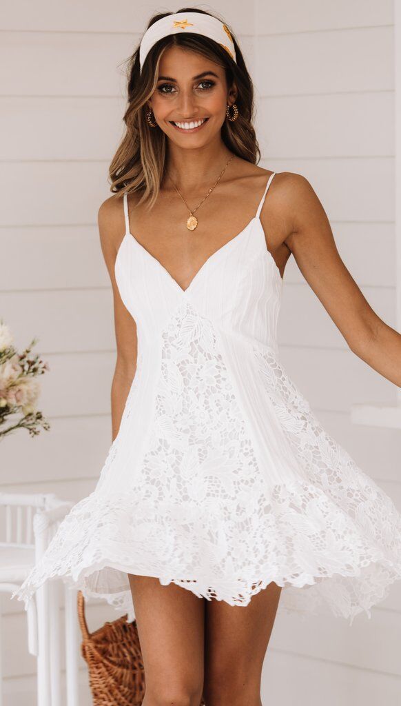 Backless Lace White Short Slip Dress