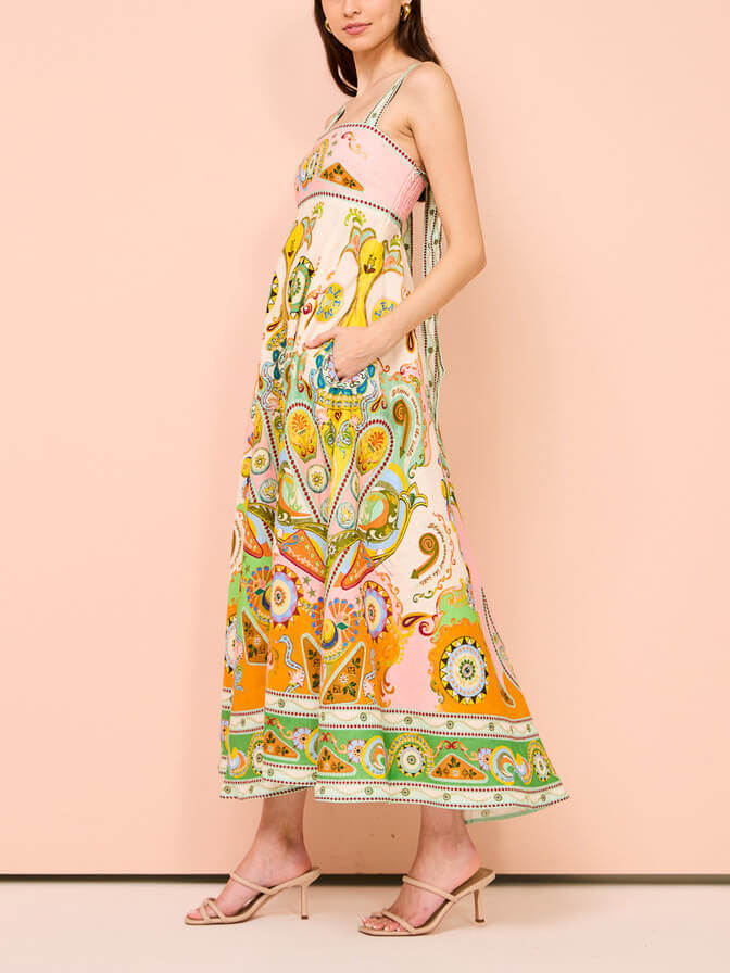 Unique Camisole Holiday Print Midi Dress