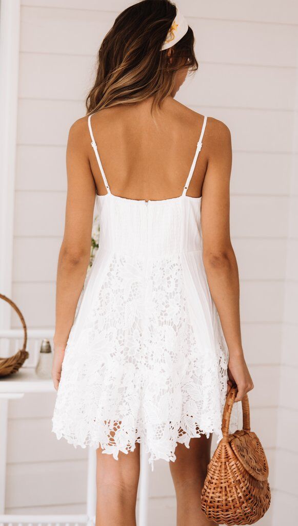 Backless Lace White Short Slip Dress