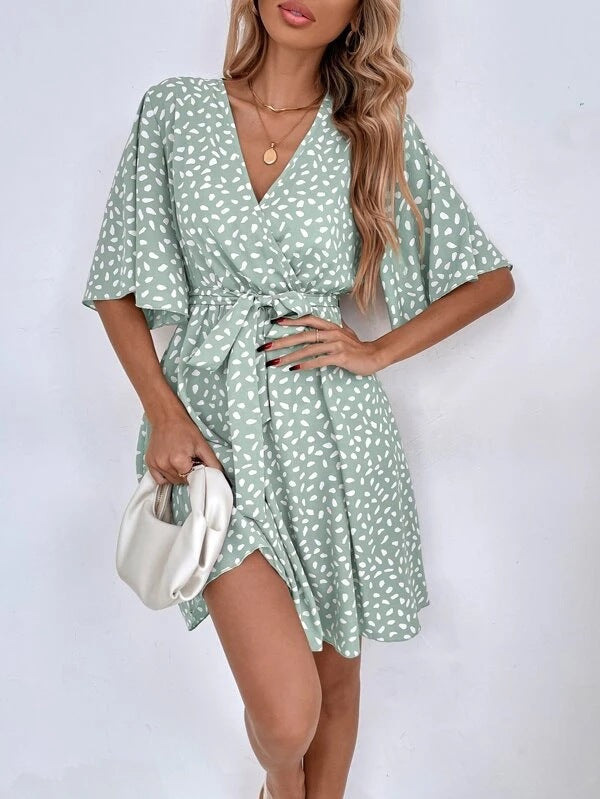neck V Waist Fashion Versatile Boho Dress