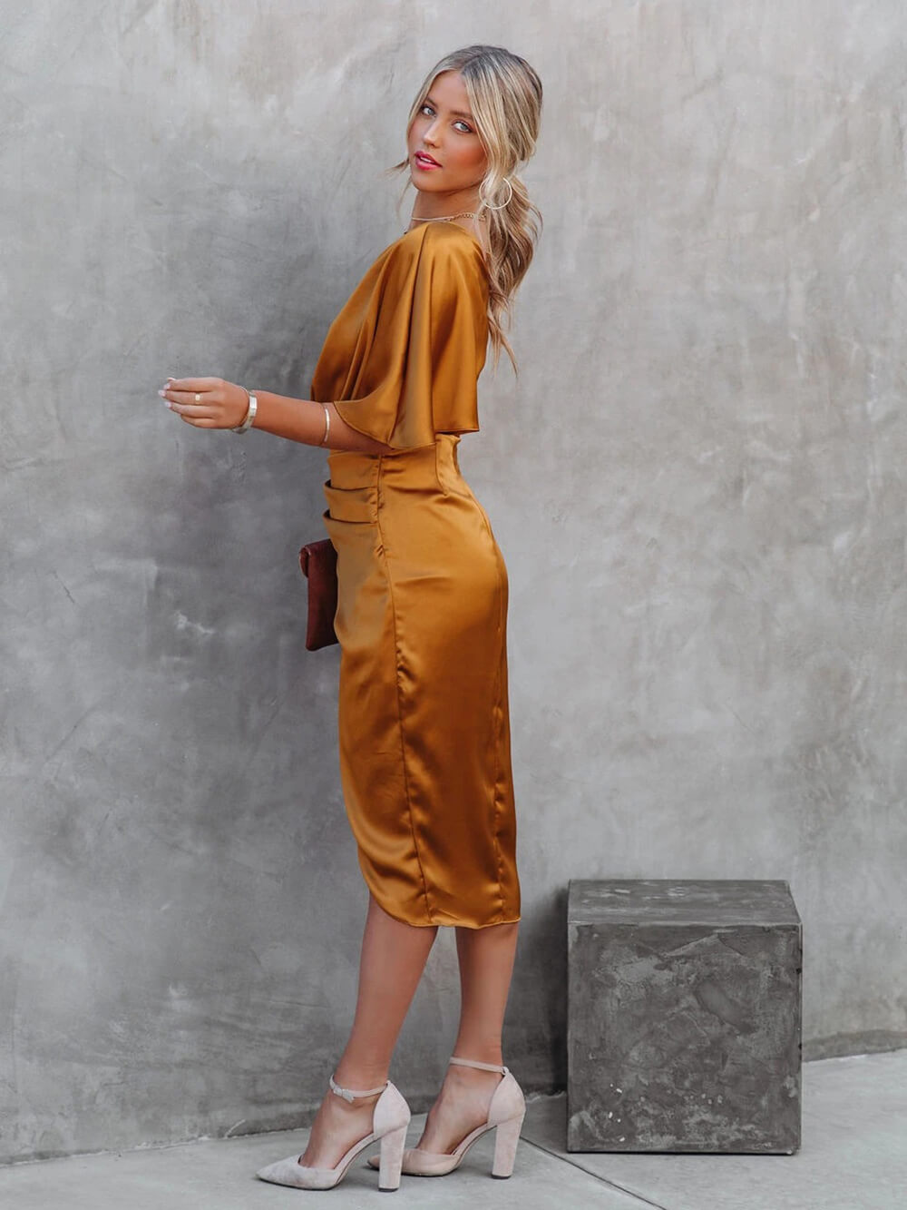 Shoulder One Midi Dress: Drape Asymmetric
