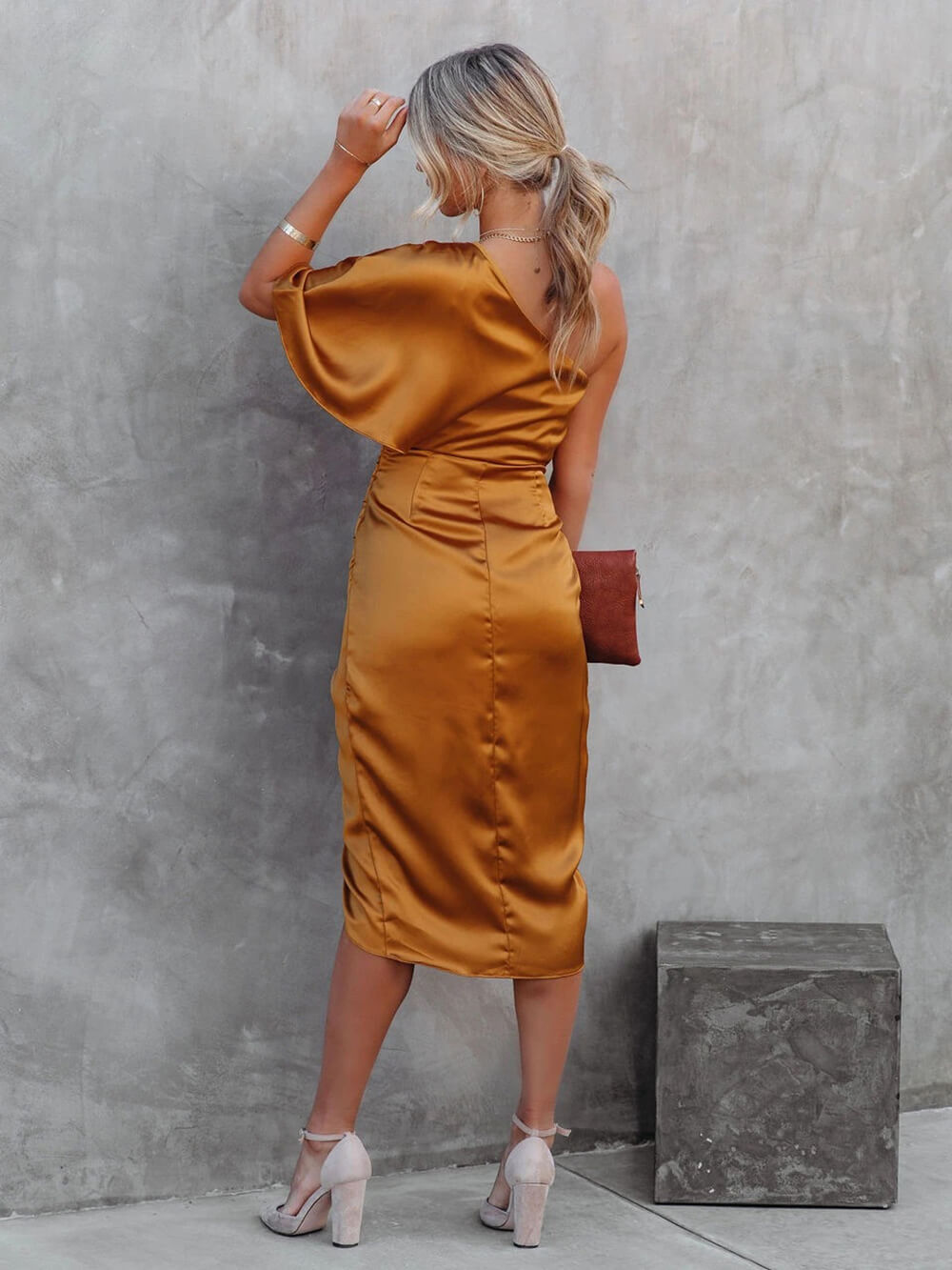 Shoulder One Midi Dress: Drape Asymmetric
