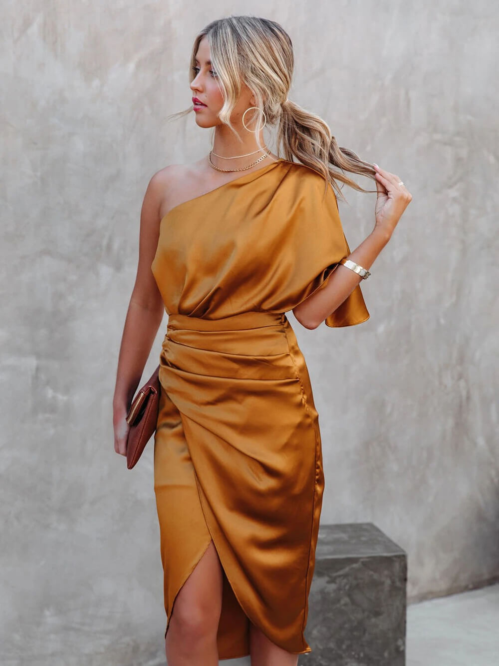 Shoulder One Midi Dress: Drape Asymmetric