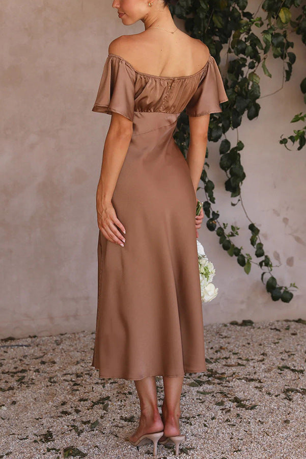Split Side Midi Dress: Off The Shoulder Flutter Sleeve