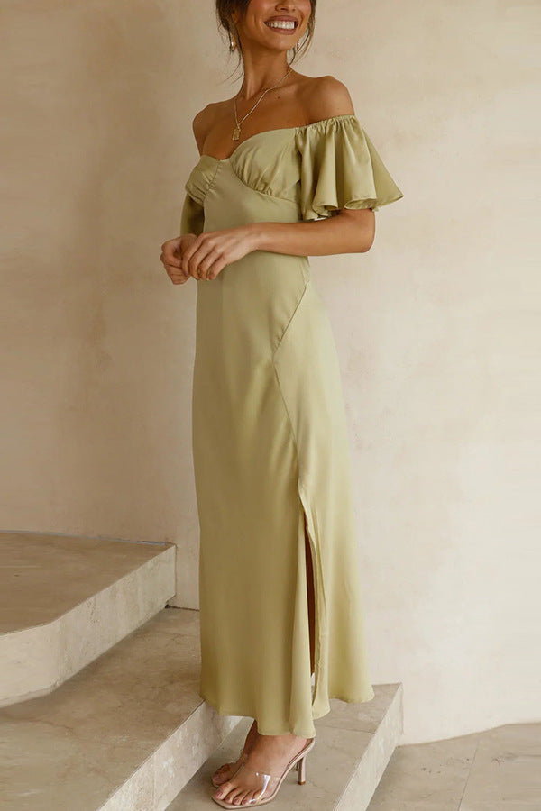 Split Side Midi Dress: Off The Shoulder Flutter Sleeve
